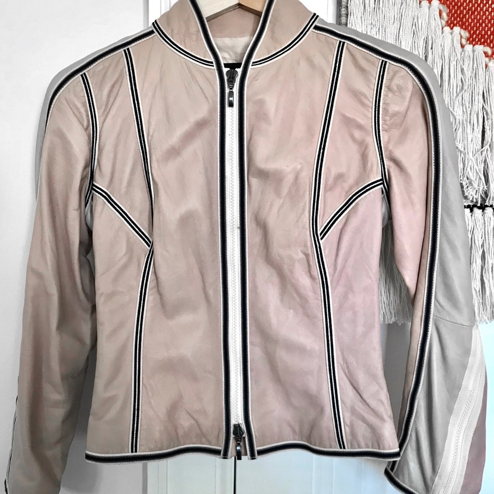 Giorgio Armani Blush Pink Leather Moto Jacket
